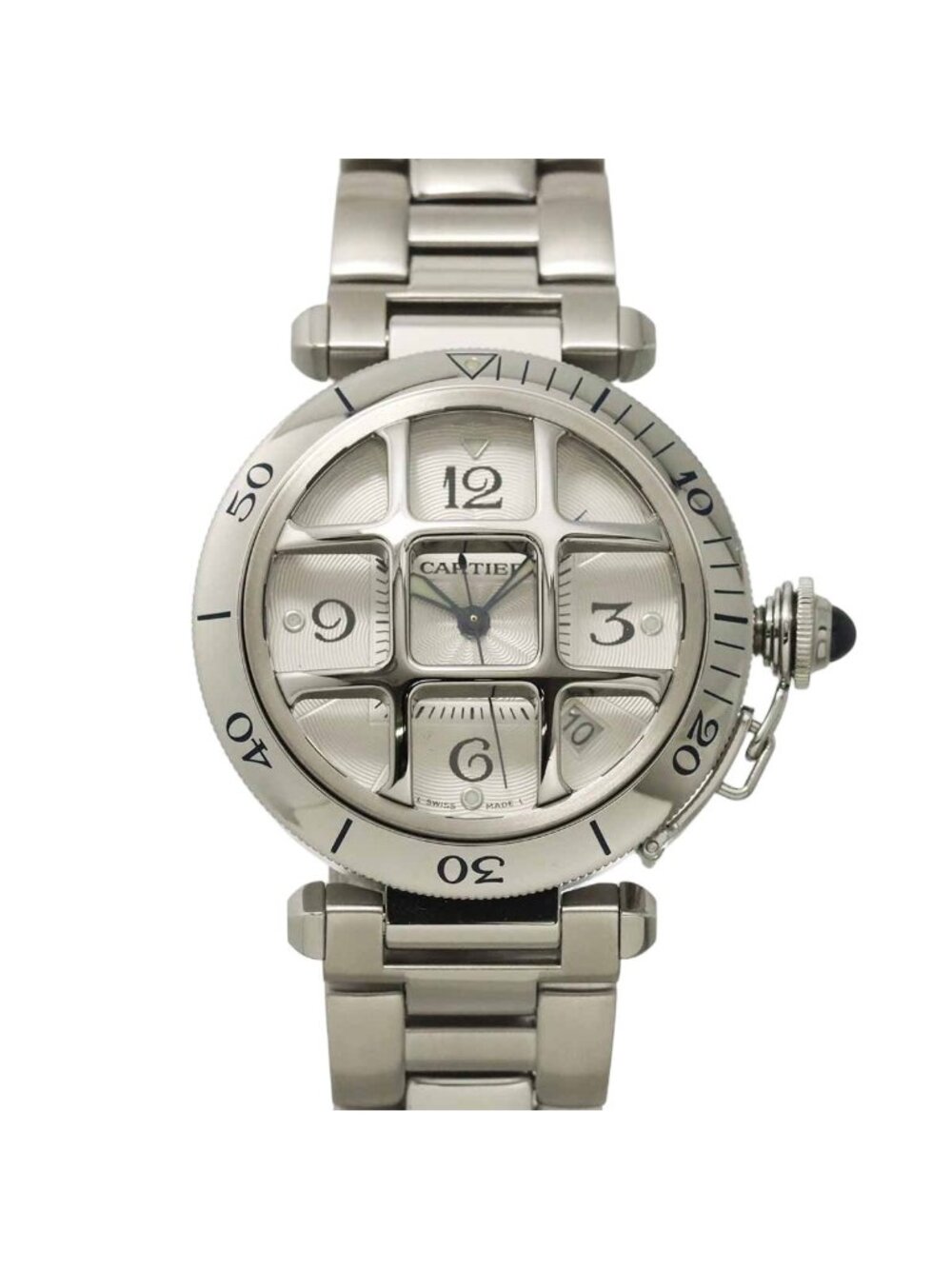 Cartier Pasha 38 Grid Watch Date Silver Automatic Winding
